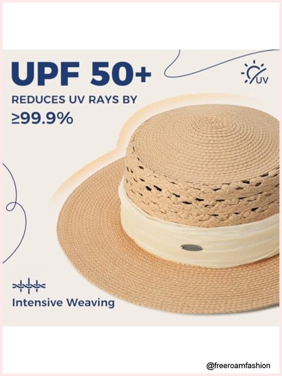 Straw Sun Hat Wide Brim Adjustable Boho Boater for Summer Beach